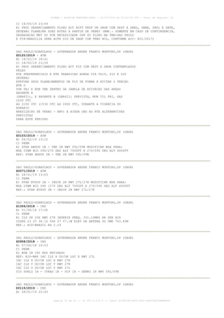 C) 18/05/19 23:59
E) PROC GERENCIAMENTO FLUXO ACT ACFT TKOF DE SBGR COM DEST A SBEG, SBBE, SBSL E SBTE,
DEVERAO PLANEJAR SUAS ROTAS A PARTIR DE UKBEV (RMK.: SOMENTE EM CASO DE CONTINGENCIA,
DEGRADACAO MET OU POR NECESSIDADE OPR DO FLUXO NA TMA-SAO PAULO
E FIR-BRASILIA SERA AUTH SID DE SBGR COM TRNS RCL, CONFORME AIC- N31/2017)
SAO PAULO/GUARULHOS - GOVERNADOR ANDRE FRANCO MONTORO,SP (SBGR)
Z0120/2019 - ATM
B) 18/02/19 18:41
C) 18/05/19 23:59
E) PROC GERENCIAMENTO FLUXO ACT FLT COM DEST A SBGR CONTEMPLADOS
PELAS
RTE PREFERENCIAIS E RTE TRANSICAO AORRA VIA UZ10, Z10 E Z32
DEVERAO
EFETUAR SEUS PLANEJAMENTOS DE FLT DE FORMA A EVITAR O TRECHO
BTN O
VOR PAI E NDB TBE DENTRO DA JANELA DE ATIVACAO DAS AREAS
XAVANTE A
(SBR431), E XAVANTE B (SBR421) PREVISTA, MON TIL FRI, DAS
1630 UTC
AS 2100 UTC (1530 UTC AS 2000 UTC, DURANTE A VIGENCIA DO
HORARIO
BRASILEIRO DE VERAO - HBV) E AINDA OBS AS RTE ALTERNATIVAS
PREVISTAS
PARA ESTE PERIODO
SAO PAULO/GUARULHOS - GOVERNADOR ANDRE FRANCO MONTORO,SP (SBGR)
Z0103/2019 - ATM
B) 04/02/19 13:15
C) PERM
E) STAR ANSUG 2B - TBE 2B RWY 09L/09R MODIFICAR MSA PARA:
MSA 25NM BCO 090/270 DEG ALT 7000FT E 270/090 DEG ALT 6000FT
REF: STAR ANSUG 2B - TBE 2B RWY 09L/09R
SAO PAULO/GUARULHOS - GOVERNADOR ANDRE FRANCO MONTORO,SP (SBGR)
Z0071/2019 - ATM
B) 28/01/19 13:03
C) PERM
E) STAR EVSOV 2B - IBDIK 2B RWY 27L/27R MODIFICAR MSA PARA:
MSA 25NM BCO 090 /270 DEG ALT 7000FT E 270/090 DEG ALT 6000FT
REF.: STAR EVSOV 2B - IBDIK 2B RWY 27L/27R
SAO PAULO/GUARULHOS - GOVERNADOR ANDRE FRANCO MONTORO,SP (SBGR)
Z1306/2018 - CNS
B) 01/08/18 17:56
C) PERM
E) ILS GP IGS RWY 27R INSERIR FREQ. 331.10MHZ HR SER H24
COORD 23 25 38.1S 046 27 07.1W ELEV DA ANTENA DO DME 743.40M
REF.: AIP-BRASIL AD 2.19
SAO PAULO/GUARULHOS - GOVERNADOR ANDRE FRANCO MONTORO,SP (SBGR)
Z0958/2018 - CNS
B) 07/06/18 16:53
C) PERM
E) NDB IB 240 KHZ RETIRADO
REF: AIP-MAP IAC ILS X OU/OR LOC X RWY 27L
IAC ILS X OU/OR LOC X RWY 27R
IAC ILS Y OU/OR LOC Y RWY 27R
IAC ILS V OU/OR LOC V RWY 27L
SID DORLU 1B - IVRAG 1B - SCP 1B - GENKO 1B RWY 09L/09R
SAO PAULO/GUARULHOS - GOVERNADOR ANDRE FRANCO MONTORO,SP (SBGR)
D0115/2019 - CNS
B) 28/01/19 22:43
AISWEB - BOLETIM PERSONALIZADO - 02/03/2019 às 02:42:30 UTC - Total de Páginas: 43
página 23 de 43 :: IP 201.6.233.0 :: check 3C798198-E456-40DC-BCA70A929DBB88A7
 