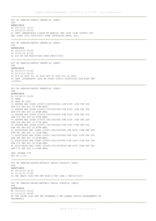 AISWEB - BOLETIM PERSONALIZADO - 02/11/2015 às 11:21:33 UTC - Total de Páginas: 59
página 43 de 59 :: IP 177.32.137.6
RIO DE JANEIRO/SANTOS DUMONT,RJ (SBRJ)
OTR
D2461/2015
B) 26/10/15 18:31
C) 24/12/15 23:59
E) OBST (EMBARCACAO CIDADE DE MARICA) NEG LGTD 143M (469FT) HGT
NAS COORD 2252.594S/04307.846W (ESTALEIRO MAUA, RJ))
RIO DE JANEIRO/SANTOS DUMONT,RJ (SBRJ)
OTR
D2359/2015
B) 18/10/15 08:00
C) 03/01/16 01:00
E) AIS HR SER MODIFICADO PARA 0800-0100)
RIO DE JANEIRO/SANTOS DUMONT,RJ (SBRJ)
OTR
D2293/2015
B) 02/10/15 03:00
C) 22/11/15 08:30
D) OCT 02 0300 TIL 04 0900 NOV 20 0300 TIL 22 0830
E) OBST (GUINDASTE) LGTD NA COORD 225423.12S0431021.62W ELEV 95M
(312FT))
RIO DE JANEIRO/SANTOS DUMONT,RJ (SBRJ)
OTR
D1902/2015
B) 03/08/15 22:00
C) PERM
E) OBST NO LGTD
1) ARVORE NAS COORD 225457.26S/0430941.12W DIST 125M THR 02R
AZM 078 DEG ALT 14.349M AMSL
2) ARVORE NAS COORD 225456.97S/0430940.97W DIST 134M THR 02R
AZM 075 DEG ALT 13.804M AMSL
3) ARVORE NAS COORD 225456.52S/0430940.90W DIST 143M THR 02R
AZM 072 DEG ALT 14.505M AMSL
4) ARVORE NAS COORD 225456.08S/0430940.90W DIST 152M THR 02R
AZM 068 DEG ALT 13.077M AMSL
5) ARVORE NAS COORD 225455.16S/0430941.05W DIST 170M THR 02R
AZM 060 DEG ALT 16.665M AMSL
6) EDIFICACAO NAS COORD 225457.89S/0430940.23W DIST 138M THR 02R
AZM 091 DEG ALT 12.152M AMSL
7) EDIFICACAO NAS COORD 225457.48S/0430940.45W DIST 137M THR 02R
AZM 085 DEG ALT 14.024M AMSL
8) EDIFICACAO NAS COORD 225456.45S/0430940.53W DIST 152M THR 02R
AZM 074 DEG ALT 14.016M AMSL
9) EDIFICACAO NAS COORD 225455.91S/0430939.60W DIST 185M THR 02R
AZM 074 DEG ALT 13.184M AMSL
REF: ROTAER 3-R
AIP AD 2.10)
RIO DE JANEIRO/GALEAO-ANTONIO CARLOS JOBIM,RJ (SBGL)
AGA
D2427/2015
B) 16/10/15 19:45
C) 01/12/15 21:00
E) TWY BRAVO CLSD BTN TWY MIKE E TWY LIMA 1 DEVIDO WIP)
RIO DE JANEIRO/GALEAO-ANTONIO CARLOS JOBIM,RJ (SBGL)
AGA
D2399/2015
B) 14/10/15 14:24
C) 13/12/15 20:00
E) TWY OSCAR CLSD BTN TWY NOVEMBER E TWY QUEBEC DEVIDO AFUNDAMENTO DE
PAVIMENTO)
 