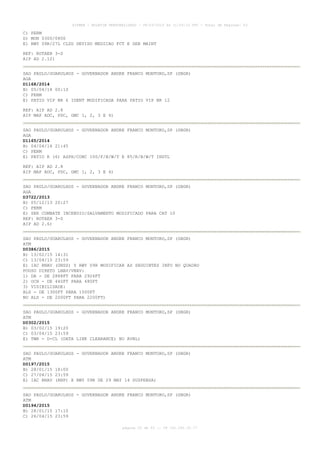 AISWEB - BOLETIM PERSONALIZADO - 08/03/2015 às 11:53:33 UTC - Total de Páginas: 53
página 25 de 53 :: IP 191.181.35.77
C) PERM
D) MON 0300/0800
E) RWY 09R/27L CLSD DEVIDO MEDICAO FCT E SER MAINT
REF: ROTAER 3-S
AIP AD 2.12)
SAO PAULO/GUARULHOS - GOVERNADOR ANDRE FRANCO MONTORO,SP (SBGR)
AGA
D1168/2014
B) 05/04/14 00:10
C) PERM
E) PATIO VIP NR 6 IDENT MODIFICADA PARA PATIO VIP NR 12
REF: AIP AD 2.8
AIP MAP ADC, PDC, GMC 1, 2, 3 E 4)
SAO PAULO/GUARULHOS - GOVERNADOR ANDRE FRANCO MONTORO,SP (SBGR)
AGA
D1165/2014
B) 04/04/14 21:45
C) PERM
E) PATIO K (6) ASPH/CONC 100/F/B/W/T E 85/R/B/W/T INSTL
REF: AIP AD 2.8
AIP MAP ADC, PDC, GMC 1, 2, 3 E 4)
SAO PAULO/GUARULHOS - GOVERNADOR ANDRE FRANCO MONTORO,SP (SBGR)
AGA
D3722/2013
B) 05/12/13 20:27
C) PERM
E) SER COMBATE INCENDIO/SALVAMENTO MODIFICADO PARA CAT 10
REF: ROTAER 3-S
AIP AD 2.6)
SAO PAULO/GUARULHOS - GOVERNADOR ANDRE FRANCO MONTORO,SP (SBGR)
ATM
D0386/2015
B) 13/02/15 14:31
C) 13/04/15 23:59
E) IAC RNAV (GNSS) Y RWY 09R MODIFICAR AS SEGUINTES INFO NO QUADRO
POUSO DIRETO LNAV/VNAV:
1) DA - DE 2888FT PARA 2926FT
2) OCH - DE 440FT PARA 480FT
3) VISIBILIDADE:
ALS - DE 1300FT PARA 1500FT
NO ALS - DE 2000FT PARA 2200FT)
SAO PAULO/GUARULHOS - GOVERNADOR ANDRE FRANCO MONTORO,SP (SBGR)
ATM
D0302/2015
B) 03/02/15 19:20
C) 03/04/15 23:59
E) TWR - D-CL (DATA LINK CLEARANCE) NO AVBL)
SAO PAULO/GUARULHOS - GOVERNADOR ANDRE FRANCO MONTORO,SP (SBGR)
ATM
D0197/2015
B) 28/01/15 18:00
C) 27/04/15 23:59
E) IAC RNAV (RNP) X RWY 09R DE 29 MAY 14 SUSPENSA)
SAO PAULO/GUARULHOS - GOVERNADOR ANDRE FRANCO MONTORO,SP (SBGR)
ATM
D0194/2015
B) 28/01/15 17:10
C) 26/04/15 23:59
 