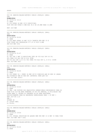 AISWEB - BOLETIM PERSONALIZADO - 11/07/2016 às 12:59:25 UTC - Total de Páginas: 65
página 51 de 65 :: IP 187.113.133.156 :: check 19245BAC-115C-4786-933CF31F901E342B
ASAPA
RIO DE JANEIRO/GALEAO-ANTONIO CARLOS JOBIM,RJ (SBGL)
ATM
Z1485/2016
B) 05/05/16 14:12
C) PERM
E) SID EVRAD 1B RWY 10/15 MODIFICAR:
DIST BTN REP EVRAD E DME MIA 38.4 DE 28.8NM PARA 15.6NM
REF: AIP MAP
RIO DE JANEIRO/GALEAO-ANTONIO CARLOS JOBIM,RJ (SBGL)
ATM
D2337/2014
B) 26/06/14 00:00
C) PERM
E) SID RNAV EVRAD 1A RWY 10/15 INSERIR BTN RWY 10 E
FIXO VURUK HDG VERDADEIRO 077.1T E DIST 8.4NM
REF AIP MAP SID)
RIO DE JANEIRO/GALEAO-ANTONIO CARLOS JOBIM,RJ (SBGL)
ATM
D2333/2014
B) 25/06/14 01:47
C) PERM
E) IAC VOR Y RWY 15 MODIFICAR INFO DE VIS ALS CAT A E B:
NIL PARA VIS ALS CAT A E B: 800M
DE VIS ALS CAT C,D E E: NIL PARA VIS ALS CAT C, D E E: 1500M
REF: AIP MAP IAC)
RIO DE JANEIRO/GALEAO-ANTONIO CARLOS JOBIM,RJ (SBGL)
ATM
D1829/2014
B) 29/05/14 00:00
C) PERM
E) SID PUMSO 1B - SURKU 1B RWY 28/33 CORRIGIR QDR DO NDB IH (RASA)
NA DISTANCIA 4NM DO NDB AFS (AFONSOS) PARA QDR 323
REF: AIP MAP (SID))
RIO DE JANEIRO/GALEAO-ANTONIO CARLOS JOBIM,RJ (SBGL)
ATM
D0724/2014
B) 26/02/14 23:45
C) PERM
E) TMA - EM VIRTUDE DOS REQUISITOS OPERACIONAIS NECESSARIOS PARA AS
STAR E/OU SID NA AREA TERMINAL DO RIO DE JANEIRO, A UTILIZACAO DAS
ROTAS RNAV 5, SAINDO OU CHEGANDO DO AD SERA DESTINADA
EXCLUSIVAMENTE PARA AS AERONAVES HOMOLOGADAS RNAV 1 OU RNP 1
REF: AIP AD 2.22
ENR 3
ROTAER 3R
F) 2500FT AMSL
G) FL195)
RIO DE JANEIRO/GALEAO-ANTONIO CARLOS JOBIM,RJ (SBGL)
ATM
D0492/2014
B) 11/02/14 19:04
C) PERM
E) SID (TODAS) MODIFICAR NO QUADRO RMK RVR RWY 15 E RWY 33 PARA 550M
REF: AIP MAP INS-7 SID)
RIO DE JANEIRO/GALEAO-ANTONIO CARLOS JOBIM,RJ (SBGL)
ATM
Z1518/2013
B) 12/12/13 00:00
C) PERM
 