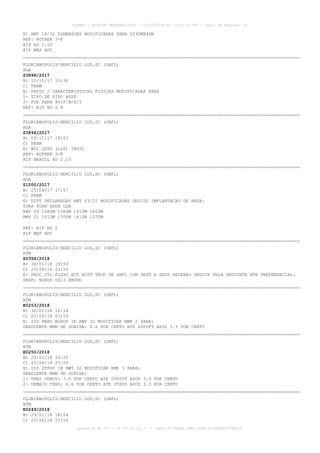 E) RWY 14/32 DIMENSOES MODIFICADAS PARA 2295MX45M
REF: ROTAER 3-F
AIP AD 2.12
AIP MAP ADC
FLORIANOPOLIS/HERCILIO LUZ,SC (SBFL)
AGA
Z3898/2017
B) 10/11/17 13:36
C) PERM
E) PATIO 2 CARACTERISTICAS FISICAS MODIFICADAS PARA
1- TIPO DE PISO ASPH
2- PCN PARA 48/F/B/X/T
REF: AIP AD 2.8
FLORIANOPOLIS/HERCILIO LUZ,SC (SBFL)
AGA
Z3894/2017
B) 09/11/17 18:03
C) PERM
E) WDI LGTD (L26) INSTL
REF: ROTAER 3-F
AIP BRASIL AD 2.15
FLORIANOPOLIS/HERCILIO LUZ,SC (SBFL)
AGA
Z1200/2017
B) 25/04/17 17:57
C) PERM
E) DIST DECLARADAS RWY 03/21 MODIFICADAS DEVIDO IMPLANTACAO DE RESA:
TORA TODA ASDA LDA
RWY 03 1360M 1360M 1410M 1410M
RWY 21 1410M 1500M 1410M 1270M
REF: AIP AD 2
AIP MAP ADC
FLORIANOPOLIS/HERCILIO LUZ,SC (SBFL)
ATM
Z0358/2018
B) 30/01/18 19:59
C) 25/04/18 23:59
E) PROC CTL FLUXO ACT ACFT TKOF DE SBFL COM DEST A SBSP DEVERAO SEGUIR PELA SEGUINTE RTE PREFERENCIAL:
SBSP: NUXUS UZ23 ERODU
FLORIANOPOLIS/HERCILIO LUZ,SC (SBFL)
ATM
E0253/2018
B) 30/01/18 12:18
C) 23/04/18 23:59
E) SID RNAV BODOP 1A RWY 32 MODIFICAR RMK 2 PARA:
GRADIENTE MNM DE SUBIDA: 6.6 POR CENTO ATE 4000FT APOS 3.3 POR CENTO
FLORIANOPOLIS/HERCILIO LUZ,SC (SBFL)
ATM
E0250/2018
B) 29/01/18 19:25
C) 23/04/18 23:59
E) SID UTPUS 1B RWY 32 MODIFICAR RMK 3 PARA:
GRADIENTE MNM DE SUBIDA:
1- TRNS UKBOV: 7.0 POR CENTO ATE 5000FT APOS 3.3 POR CENTO
2- DEMAIS TRNS: 6.6 POR CENTO ATE UTPUS APOS 3.3 POR CENTO
FLORIANOPOLIS/HERCILIO LUZ,SC (SBFL)
ATM
E0249/2018
B) 29/01/18 18:54
C) 23/04/18 23:59
AISWEB - BOLETIM PERSONALIZADO - 12/02/2018 às 13:24:16 UTC - Total de Páginas: 43
página 6 de 43 :: IP 201.6.131.5 :: check A7190ABF-7EB1-40E8-86295A86C27E6D1A
 
