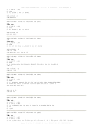 B) 22/09/15 12:08
C) PERM
E) ALS (ALSF-1) RWY 11R INSTL
REF: ROTAER 3-B
AIP MAP(ADC)
BRASILIA/PRES. JUSCELINO KUBITSCHEK,DF (SBBR)
AGA
Z2638/2015
B) 22/09/15 12:04
C) PERM
E) ALS (ALSF-1) RWY 29L INSTL
REF: ROTAER 3-B
AIP MAP (ADC)
BRASILIA/PRES. JUSCELINO KUBITSCHEK,DF (SBBR)
AGA
Z2589/2015
B) 16/09/15 19:48
C) PERM
E) CTL MOV GND FREQ 121.95MHZ HR SER H24 INSTL
REF: ROTAER: 3-B
AIP: AD 2.18
AIP MAP: ADC, PDC, VAC E IAC
BRASILIA/PRES. JUSCELINO KUBITSCHEK,DF (SBBR)
AGA
Z2587/2015
B) 16/09/15 15:15
C) PERM
E) AD CONCENTRACAO DE PASSAROS (POMBOS) NAS STRIP DAS RWY 11L/29R E
11R/29L
REF: ROTAER: 3-B
AIP: AD 2.23
BRASILIA/PRES. JUSCELINO KUBITSCHEK,DF (SBBR)
AGA
Z0929/2015
B) 07/05/15 19:08
C) PERM
E) TWY NOVEMBER LARGURA 23M PCN 54/F/B/X/T MODIFICADA LOCALIZACAO PARA
EM FRENTE AO HANGAR DO CAN-BR (CORREIO AEREO NACIONAL) LIGANDO A
TWY HOTEL AO PATIO MIL
REF AIP AD 2.8
AIP MAP ADC
BRASILIA/PRES. JUSCELINO KUBITSCHEK,DF (SBBR)
ATM
F1661/2017
B) 10/07/17 18:00
C) 06/10/17 23:59
E) CTR SEPARACAO MNM BTN ACFT EM TORNO DO AD PODERA SER DE 3NM
F) SFC
G) FL065
BRASILIA/PRES. JUSCELINO KUBITSCHEK,DF (SBBR)
ATM
F1615/2017
B) 29/06/17 16:00
C) 28/07/17 21:00
D) JUN 29 1600-2000 JUL 06 0900 TIL 07 0300 JUL 19 TIL 21 26 TIL 28 1100-1500 1700-2100
AISWEB - BOLETIM PERSONALIZADO - 18/07/2017 às 12:12:46 UTC - Total de Páginas: 46
página 43 de 46 :: IP 189.62.118.62 :: check DDF16155-221D-4B69-A7CE900463485AE9
 