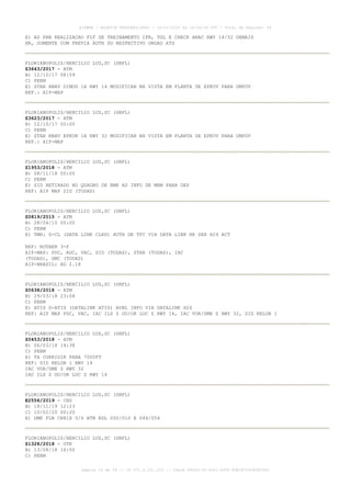 E) AD PRB REALIZACAO FLT DE TREINAMENTO IFR, TGL E CHECK ANAC RWY 14/32 DEMAIS
HR, SOMENTE COM PREVIA AUTH DO RESPECTIVO ORGAO ATS
FLORIANOPOLIS/HERCILIO LUZ,SC (SBFL)
Z3643/2017 - ATM
B) 12/10/17 08:59
C) PERM
E) STAR RNAV DIMOG 1A RWY 14 MODIFICAR NA VISTA EM PLANTA DE EPKUV PARA UMPOV
REF.: AIP-MAP
FLORIANOPOLIS/HERCILIO LUZ,SC (SBFL)
Z3623/2017 - ATM
B) 12/10/17 00:00
C) PERM
E) STAR RNAV EPKON 1A RWY 32 MODIFICAR NA VISTA EM PLANTA DE EPKUV PARA UMPOV
REF.: AIP-MAP
FLORIANOPOLIS/HERCILIO LUZ,SC (SBFL)
Z1953/2018 - ATM
B) 08/11/18 00:00
C) PERM
E) SID RETIRADO NO QUADRO DE RMK AS INFO DE MNM PARA DEP
REF: AIP MAP SID (TODAS)
FLORIANOPOLIS/HERCILIO LUZ,SC (SBFL)
Z0819/2015 - ATM
B) 28/04/15 00:00
C) PERM
E) TWR: D-CL (DATA LINK CLRD) AUTH DE TFC VIA DATA LINK HR SER H24 ACT
REF: ROTAER 3-F
AIP-MAP: PDC, ADC, VAC, SID (TODAS), STAR (TODAS), IAC
(TODAS), GMC (TODAS)
AIP-BRASIL: AD 2.18
FLORIANOPOLIS/HERCILIO LUZ,SC (SBFL)
Z0638/2018 - ATM
B) 29/03/18 23:04
C) PERM
E) ATIS D-ATIS (DATALINK ATIS) AVBL INFO VIA DATALINK H24
REF: AIP MAP PDC, VAC, IAC ILS Z OU/OR LOC Z RWY 14, IAC VOR/DME Z RWY 32, SID RELOB 1
FLORIANOPOLIS/HERCILIO LUZ,SC (SBFL)
Z0453/2018 - ATM
B) 06/03/18 14:38
C) PERM
E) TA CORRIGIR PARA 7000FT
REF: SID RELOB 1 RWY 14
IAC VOR/DME Z RWY 32
IAC ILS Z OU/OR LOC Z RWY 14
FLORIANOPOLIS/HERCILIO LUZ,SC (SBFL)
E2556/2019 - CNS
B) 18/11/19 12:23
C) 10/02/20 00:20
E) DME FLN CH81X U/S BTN RDL 000/010 E 044/054
FLORIANOPOLIS/HERCILIO LUZ,SC (SBFL)
Z1328/2018 - OTR
B) 13/08/18 16:50
C) PERM
AISWEB - BOLETIM PERSONALIZADO - 16/01/2020 às 18:06:26 UTC - Total de Páginas: 54
página 14 de 54 :: IP 201.6.231.223 :: check 844D3136-2281-4264-99E1E725D66603D5
 