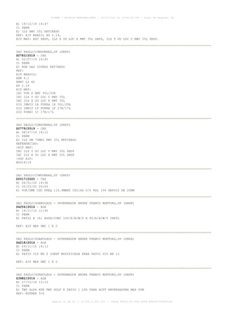 B) 19/12/19 19:47
C) PERM
E) ILS RWY 35L RETIRADO
REF: AIP BRASIL AD 2.19,
AIP MAP: ADC SBSP, ILS X OU LOC X RWY 35L SBSP, ILS Y OU LOC Y RWY 35L SBSP.
SAO PAULO/CONGONHAS,SP (SBSP)
Z0783/2019 - CNS
B) 02/07/19 14:45
C) PERM
E) NDB DAD 200KHZ RETIRADO
REF:
AIP BRASIL:
ENR 4.1
ENRC L2 H2
AD 2.19
AIP MAP:
IAC VOR Z RWY 35L/35R
IAC ILS Y OU LOC Y RWY 35L
IAC ILS X OU LOC X RWY 35L
SID IMBID 1E PUKRA 1E 35L/35R
SID IMBID 1F PUKRA 1F 17R/17L
SID PORBI 1C 17R/17L
SAO PAULO/CONGONHAS,SP (SBSP)
Z0779/2019 - CNS
B) 08/07/19 14:12
C) PERM
E) ILS OM 75MHZ RWY 35L RETIRADO
REFERENCIAS:
-AIP MAP:
IAC ILS Y OU LOC Y RWY 35L SBSP
IAC ILS X OU LOC X RWY 35L SBSP
-SUP AIP:
N0014/19
SAO PAULO/CONGONHAS,SP (SBSP)
D0017/2020 - CNS
B) 06/01/20 19:36
C) 05/03/20 20:00
E) VOR/DME CGO FREQ 116.9MMHZ CH116X U/S RDL 104 DEPOIS DE 20NM
SAO PAULO/GUARULHOS - GOVERNADOR ANDRE FRANCO MONTORO,SP (SBGR)
Z4256/2016 - AGA
B) 14/11/16 11:45
C) PERM
E) PATIO K (6) ASPH/CONC 100/F/B/W/T E 85/R/B/W/T INSTL
REF: AIP MAP GMC 1 E 2
SAO PAULO/GUARULHOS - GOVERNADOR ANDRE FRANCO MONTORO,SP (SBGR)
Z4218/2016 - AGA
B) 09/11/16 19:13
C) PERM
E) PATIO VIP NR 6 IDENT MODIFICADA PARA PATIO VIP NR 12
REF: AIP MAP GMC 1 E 2
SAO PAULO/GUARULHOS - GOVERNADOR ANDRE FRANCO MONTORO,SP (SBGR)
Z3982/2016 - AGA
B) 27/10/16 13:13
C) PERM
E) TWY ALFA BTN TWY GOLF E PATIO 1 LTD PARA ACFT ENVERGADURA MAX 65M
REF: ROTAER 3-S
AISWEB - BOLETIM PERSONALIZADO - 16/01/2020 às 18:06:26 UTC - Total de Páginas: 54
página 22 de 54 :: IP 201.6.231.223 :: check 844D3136-2281-4264-99E1E725D66603D5
 