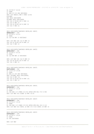 B) 25/08/17 22:54
C) PERM
E) NDB IF 215 KHZ RETIRADO
REF: AIP BRASIL ENR 6 ENRC L2/H2
AIP-MAP
ARC BELO HORIZONTE
ATCSMAC BELO HORIZONTE
IAC ILS X OU/OR LOC X RWY 16
IAC ILS K RWY 16
IAC ILS W OU/OR LOC W RWY 16
IAC ILS T RWY 16
BELO HORIZONTE/TANCREDO NEVES,MG (SBCF)
Z2552/2017 - CNS
B) 22/08/17 01:13
C) PERM
E) ILS OM RWY 16 RETIRADO
REF: AIP MAP IAC ILS K RWY 16
IAC ILS W OU/OR LOC W RWY 16
IAC ILS T RWY 16
BELO HORIZONTE/TANCREDO NEVES,MG (SBCF)
Z2551/2017 - CNS
B) 22/08/17 01:10
C) PERM
E) ILS MM RWY 16 RETIRADO
REF: AIP MAP IAC ILS K RWY 16
IAC ILS W OU/OR LOC W RWY 16
IAC ILS T RWY 16
BELO HORIZONTE/TANCREDO NEVES,MG (SBCF)
Z1271/2018 - CNS
B) 17/07/18 13:48
C) PERM
E) NDB IC 245 KHZ RETIRADO
REF: ATCSMAC BELO HORIZONTE;
IAC ILS K RWY 16;
IAC ILS W OU/OR LOC W RWY 16;
IAC ILS T RWY 16
BELO HORIZONTE/TANCREDO NEVES,MG (SBCF)
Z1259/2017 - CNS
B) 05/05/17 15:36
C) PERM
E) VOR BHZ 117.70MHZ U/S NO SETOR BTN RDL 072 E 082
REF: AIP MAP SID SINEK 1A RWY 16/34
BELO HORIZONTE/TANCREDO NEVES,MG (SBCF)
Z1258/2017 - CNS
B) 05/05/17 15:34
C) PERM
E) VOR BHZ 117.70MHZ U/S NO SETOR BTN RDL 202 E 212
REF: AIP MAP SID UGRUL 1A RWY 34 E SID UGRUL 1B RWY 16
BELO HORIZONTE/TANCREDO NEVES,MG (SBCF)
Z1975/2017 - OTR
B) 20/06/17 15:24
C) PERM
E) PDC RETIRADA
REF: AIP MAP
AISWEB - BOLETIM PERSONALIZADO - 16/01/2020 às 18:06:26 UTC - Total de Páginas: 54
página 47 de 54 :: IP 201.6.231.223 :: check 844D3136-2281-4264-99E1E725D66603D5
 