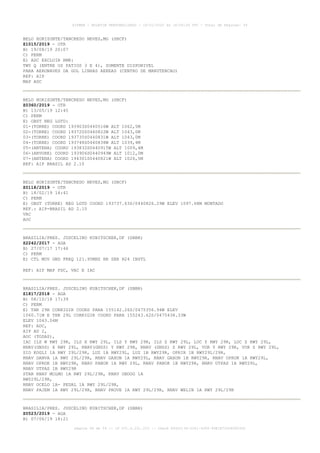 BELO HORIZONTE/TANCREDO NEVES,MG (SBCF)
Z1015/2019 - OTR
B) 19/08/19 20:07
C) PERM
E) ADC EXCLUIR RMK:
TWY Q (ENTRE OS PATIOS 3 E 4), SOMENTE DISPONIVEL
PARA AERONAVES DA GOL LINHAS AEREAS (CENTRO DE MANUTENCAO)
REF: AIP
MAP ADC
BELO HORIZONTE/TANCREDO NEVES,MG (SBCF)
Z0360/2019 - OTR
B) 13/05/19 12:45
C) PERM
E) OBST NEG LGTD:
01-(TORRE) COORD 193903S0440516W ALT 1062,5M
02-(TORRE) COORD 193720S0440822W ALT 1043,0M
03-(TORRE) COORD 193735S0440831W ALT 1043,0M
04-(TORRE) COORD 193748S0440838W ALT 1039,4M
05-(ANTENA) COORD 193832S0440915W ALT 1009,4M
06-(ARVORE) COORD 193906S0440949W ALT 1012,0M
07-(ANTENA) COORD 194301S0440821W ALT 1026,5M
REF: AIP BRASIL AD 2.10
BELO HORIZONTE/TANCREDO NEVES,MG (SBCF)
Z0118/2019 - OTR
B) 18/02/19 14:41
C) PERM
E) OBST (TORRE) NEG LGTD COORD 193737.63S/0440826.29W ELEV 1097.68M MONTADO
REF.: AIP-BRASIL AD 2.10
VAC
AOC
BRASILIA/PRES. JUSCELINO KUBITSCHEK,DF (SBBR)
Z2242/2017 - AGA
B) 27/07/17 17:46
C) PERM
E) CTL MOV GND FREQ 121.95MHZ HR SER H24 INSTL
REF: AIP MAP PDC, VAC E IAC
BRASILIA/PRES. JUSCELINO KUBITSCHEK,DF (SBBR)
Z1817/2018 - AGA
B) 08/10/18 17:39
C) PERM
E) THR 29R CORRIGIR COORD PARA 155142.26S/0475356.94W ELEV
1060.71M E THR 29L CORRIGIR COORD PARA 155243.62S/0475438.33W
ELEV 1043.04M
REF: ADC,
AIP AD 2,
AOC (TODAS),
IAC ILS W RWY 29R, ILS X RWY 29L, ILS Y RWY 29R, ILS Z RWY 29L, LOC Y RWY 29R, LOC Z RWY 29L,
RNAV(GNSS) X RWY 29L, RNAV(GNSS) Y RWY 29R, RNAV (GNSS) Z RWY 29L, VOR Y RWY 29R, VOR Z RWY 29L,
SID KOGLI 1A RWY 29L/29R, LUZ 1A RWY29L, LUZ 1B RWY29R, OPRIR 1B RWY29L/29R,
RNAV DANVA 1A RWY 29L/29R, RNAV GAXON 1A RWY29L, RNAV GAXON 1B RWY29R, RNAV OPROK 1A RWY29L,
RNAV OPROK 1B RWY29R, RNAV PANOK 1A RWY 29L, RNAV PANOK 1B RWY29R, RNAV UTPAS 1A RWY29L,
RNAV UTPAS 1B RWY29R
STAR RNAV MOLMO 1A RWY 29L/29R, RNAV OBDOG 1A
RWY29L/29R,
RNAV OCELO 1A- PEDAL 1A RWY 29L/29R,
RNAV PAJEM 1A RWY 29L/29R, RNAV PROVE 1A RWY 29L/29R, RNAV WELIN 1A RWY 29L/29R
BRASILIA/PRES. JUSCELINO KUBITSCHEK,DF (SBBR)
Z0523/2019 - AGA
B) 07/06/19 18:21
AISWEB - BOLETIM PERSONALIZADO - 16/01/2020 às 18:06:26 UTC - Total de Páginas: 54
página 48 de 54 :: IP 201.6.231.223 :: check 844D3136-2281-4264-99E1E725D66603D5
 