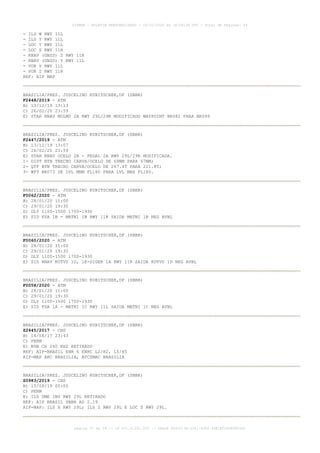 - ILS W RWY 11L
- ILS Y RWY 11L
- LOC Y RWY 11L
- LOC Z RWY 11R
- RNAV (GNSS) Z RWY 11R
- RNAV (GNSS) Y RWY 11L
- VOR Y RWY 11L
- VOR Z RWY 11R
REF: AIP MAP
BRASILIA/PRES. JUSCELINO KUBITSCHEK,DF (SBBR)
F2448/2019 - ATM
B) 13/12/19 13:13
C) 26/02/20 23:59
E) STAR RNAV MOLMO 2A RWY 29L/29R MODIFICADO WAYPOINT BR082 PARA BR099
BRASILIA/PRES. JUSCELINO KUBITSCHEK,DF (SBBR)
F2447/2019 - ATM
B) 13/12/19 13:07
C) 26/02/20 23:59
E) STAR RNAV OCELO 2A - PEDAL 2A RWY 29L/29R MODIFICADA.
1- DIST BTN TRECHO CARVA/OCELO DE 69NM PARA 67NM;
2- QTF BTN TRECHO CARVA/OCELO DE 267.4T PARA 221.8T;
3- WPT BR073 DE LVL MNM FL180 PARA LVL MAX FL180.
BRASILIA/PRES. JUSCELINO KUBITSCHEK,DF (SBBR)
F0062/2020 - ATM
B) 28/01/20 11:00
C) 29/01/20 19:30
D) DLY 1100-1500 1700-1930
E) SID FSA 1B - MATNI 1B RWY 11R SAIDA MATNI 1B NEG AVBL
BRASILIA/PRES. JUSCELINO KUBITSCHEK,DF (SBBR)
F0060/2020 - ATM
B) 28/01/20 11:00
C) 29/01/20 19:30
D) DLY 1100-1500 1700-1930
E) SID RNAV KOTVU 1D, 1E-SIGER 1A RWY 11R SAIDA KOTVU 1D NEG AVBL
BRASILIA/PRES. JUSCELINO KUBITSCHEK,DF (SBBR)
F0058/2020 - ATM
B) 28/01/20 11:00
C) 29/01/20 19:30
D) DLY 1100-1500 1700-1930
E) SID FSA 1A - MATNI 1C RWY 11L SAIDA MATNI 1C NEG AVBL
BRASILIA/PRES. JUSCELINO KUBITSCHEK,DF (SBBR)
Z2445/2017 - CNS
B) 14/08/17 23:43
C) PERM
E) NDB CH 240 KHZ RETIRADO
REF: AIP-BRASIL ENR 6 ENRC L2/H2, L5/H5
AIP-MAP ARC BRASILIA, ATCSMAC BRASILIA
BRASILIA/PRES. JUSCELINO KUBITSCHEK,DF (SBBR)
Z0983/2019 - CNS
B) 15/08/19 00:00
C) PERM
E) ILS DME IBS RWY 29L RETIRADO
REF: AIP BRASIL SBBR AD 2.19
AIP-MAP: ILS X RWY 29L; ILS Z RWY 29L E LOC Z RWY 29L.
AISWEB - BOLETIM PERSONALIZADO - 16/01/2020 às 18:06:26 UTC - Total de Páginas: 54
página 52 de 54 :: IP 201.6.231.223 :: check 844D3136-2281-4264-99E1E725D66603D5
 