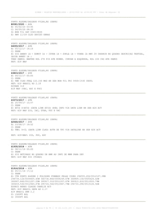 PORTO ALEGRE/SALGADO FILHO,RS (SBPA)
E0081/2020 - AGA
B) 05/02/20 03:45
C) 04/05/20 08:30
D) MON TIL SAT 0345-0830
E) RWY 11/29 CLSD DEVIDO OBRAS
PORTO ALEGRE/SALGADO FILHO,RS (SBPA)
Z4055/2017 - ATM
B) 05/12/17 14:14
C) PERM
E) SID ANBEV 1A - EDMUT 1A - ISTEN 1A - SUKLA 1A - VUBRA 1A RWY 29 INSERIR NO QUADRO DESCRICAO TEXTUAL,
SAIDA ANBEV 1A :
TRNS PAMUG: MANTER RDL 278 FIG ATE MIMER. CURVAR A ESQUERDA, RDL 226 CXS ATE PAMUG
REF: AIP MAP
PORTO ALEGRE/SALGADO FILHO,RS (SBPA)
Z3803/2017 - ATM
B) 04/12/17 00:00
C) PERM
E) TWR CLRD FREQ 122.150 MHZ HR SER MON TIL FRI 0930-1530 INSTL
REF: AIP BRASIL AD 2.18
ROTAER 3-P
AIP MAP (VAC, ADC E PDC)
PORTO ALEGRE/SALGADO FILHO,RS (SBPA)
Z3373/2017 - ATM
B) 25/09/17 13:57
C) PERM
E) ATIS D-ATIS (DATA LINK ATIS) AVBL INFO VIA DATA LINK HR SER H24 ACT
REF: AIP MAP SID, IAC, STAR, PDC E VAC
PORTO ALEGRE/SALGADO FILHO,RS (SBPA)
Z2566/2017 - ATM
B) 23/08/17 19:52
C) PERM
E) TWR: D-CL (DATA LINK CLRD) AUTH DE TFC VIA DATALINK HR SER H24 ACT
REF: AIP-MAP: SID, PDC, ADC
PORTO ALEGRE/SALGADO FILHO,RS (SBPA)
Z1935/2018 - ATM
B) 08/11/18 00:00
C) PERM
E) SID RETIRADO NO QUADRO DE RMK AS INFO DE MNM PARA DEP
REF: AIP MAP SID (TODAS)
PORTO ALEGRE/SALGADO FILHO,RS (SBPA)
Z1916/2018 - ATM
B) 05/11/18 17:12
C) PERM
E) CTR PORTO ALEGRE 2 POLIGONO FORMADO PELAS COORD 294555.45S/0512107.38W
294734.12S/0504605.45W 300736.84S/0504249.67W 300809.13S/0505624.42W
300907.84S/0511207.59W 300917.31S/0511937.67W 300913.61S/0512933.79W
300453.53S/0512945.07W 295724.56S/0513947.79W 294733.29S/0513126.92W
ESPACO AEREO CLASSE CHARLIE ACT
REF: AIP BRASIL SBPA AD 2.17
AIP BRASIL ENR 2.2
F) 1500FT AGL
G) 3500FT AGL
AISWEB - BOLETIM PERSONALIZADO - 16/01/2020 às 18:06:26 UTC - Total de Páginas: 54
página 8 de 54 :: IP 201.6.231.223 :: check 844D3136-2281-4264-99E1E725D66603D5
 
