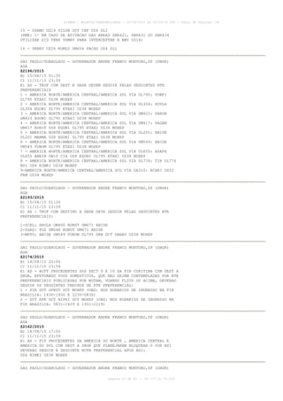 AISWEB - BOLETIM PERSONALIZADO - 28/09/2015 às 20:26:36 UTC - Total de Páginas: 56
página 23 de 56 :: IP 177.32.79.239
15 - USAMO UZ14 SILUB DCT CNF UZ4 SLI
(RMK: 1- EM CASO DE ATIVACAO DAS AREAS SBR421, SBR431 OU SBR434
UTILIZAR SID TRNS VUMEV PARA INTERCEPTAR A AWY UZ14)
16 - UKBEV UZ26 KOMLU UM654 PACAS UZ4 SLI
SAO PAULO/GUARULHOS - GOVERNADOR ANDRE FRANCO MONTORO,SP (SBGR)
AGA
Z2196/2015
B) 15/08/15 01:35
C) 11/11/15 23:59
E) AD - TKOF COM DEST A SBGR DEVEM SEGUIR PELAS SEGUINTES RTE
PREFERENCIAIS
1 - AMERICA NORTE/AMERICA CENTRAL/AMERICA SUL VIA UL795: VUMPI
UL795 ETAXI UZ38 MOXEP
2 - AMERICA NORTE/AMERICA CENTRAL/AMERICA SUL VIA UL304: POVLA
UL304 EGONI UL795 ETAXI UZ38 MOXEP
3 - AMERICA NORTE/AMERICA CENTRAL/AMERICA SUL VIA UM423: PAKON
UM423 EGONI UL795 ETAXI UZ38 MOXEP
4 - AMERICA NORTE/AMERICA CENTRAL/AMERICA SUL VIA UM417: VAGAN
UM417 RORIT UZ8 EGONI UL795 ETAXI UZ38 MOXEP
5 - AMERICA NORTE/AMERICA CENTRAL/AMERICA SUL VIA UL201: ABIDE
UL201 MABMA UZ8 EGONI UL795 ETAXI UZ38 MOXEP
6 - AMERICA NORTE/AMERICA CENTRAL/AMERICA SUL VIA UM549: ABIDE
UM549 VUBOM UL795 ETAXI UZ38 MOXEP
7 - AMERICA NORTE/AMERICA CENTRAL/AMERICA SUL VIA UL655: ASAPA
UL655 ANRIR UW10 CIA UZ8 EGONI UL795 ETAXI UZ38 MOXEP
8 - AMERICA NORTE/AMERICA CENTRAL/AMERICA SUL VIA UL776: TIR UL776
BSI UZ6 NIMKI UZ38 MOXEP
9-AMERICA NORTE/AMERICA CENTRAL/AMERICA SUL VIA UA312: ACARI UZ52
FRM UZ38 MOXEP
SAO PAULO/GUARULHOS - GOVERNADOR ANDRE FRANCO MONTORO,SP (SBGR)
AGA
Z2193/2015
B) 15/08/15 01:26
C) 11/11/15 23:59
E) AD - TKOF COM DESTINO A SBGR DEVE SEGUIR PELAS SEGUINTES RTE
PREFERENCIAIS:
1-SCEL: ARULA UM400 RONUT UM671 ANISE
2-SGAS: FOZ UM548 RONUT UM671 ANISE
3-MPTO: ABIDE UM549 VUBOM UL795 URB DCT PABAV UZ38 MOXEP
SAO PAULO/GUARULHOS - GOVERNADOR ANDRE FRANCO MONTORO,SP (SBGR)
AGA
Z2174/2015
B) 14/08/15 20:06
C) 11/11/15 23:59
E) AD - ACFT PROCEDENTES DOS SECT 9 E 10 DA FIR CURITIBA COM DEST A
SBGR, EFETUANDO VOOS DOMESTICOS, QUE NAO SEJAM CONTEMPLADAS POR RTE
PREFERENCIAIS PUBLICADAS POR NOTAM, VOANDO FL200 OU ACIMA, DEVERAO
SEGUIR OS SEGUINTES TRECHOS DE RTE PREFERENCIAL:
1 - PIR DCT OPRUT DCT MOXEP (OBS: NOS HORARIOS DE INGRESSO NA FIR
BRASILIA: 1430-1930 E 2230-0830)
2 - DCT RPR DCT NIPKI DCT MOXEP (OBS: NOS HORARIOS DE INGRESSO NA
FIR BRASILIA: 0831-1429 E 1931-2229)
SAO PAULO/GUARULHOS - GOVERNADOR ANDRE FRANCO MONTORO,SP (SBGR)
AGA
Z2162/2015
B) 14/08/15 17:55
C) 11/11/15 23:59
E) AD - FLT PROCEDENTES DA AMERICA DO NORTE , AMERICA CENTRAL E
AMERICA DO SUL COM DEST A SBGR QUE PLANEJAREM BLOQUEAR O VOR BSI
DEVERAO SEGUIR A SEGUINTE ROTA PREFERENCIAL APOS BSI:
UZ6 NIMKI UZ38 MOXEP
SAO PAULO/GUARULHOS - GOVERNADOR ANDRE FRANCO MONTORO,SP (SBGR)
 