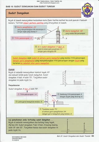 BAB 1O: SUDUT DONGAKAN DAN SUDUT TUNDUK
Bab 10: Suduf Dongakan dan Sudut Tunduk 83
SMK TAMAN INDAH, 73000 TAMPIN, NS.
(http://myhemsmti.blogspot.com)
MOHAMMAD BIN SAID
GPKHEM SMKTI
31/10/2016
 