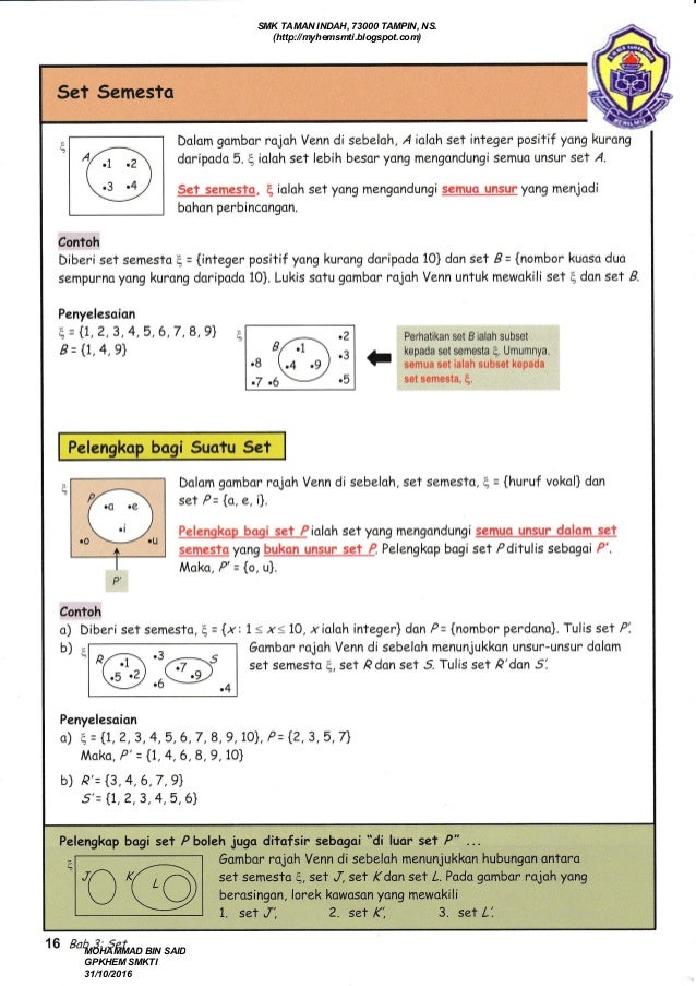 Latihan Matematik Tingkatan 4 Bab Set