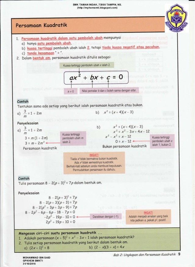 Nota Matematik Tingkatan 4 Kssm