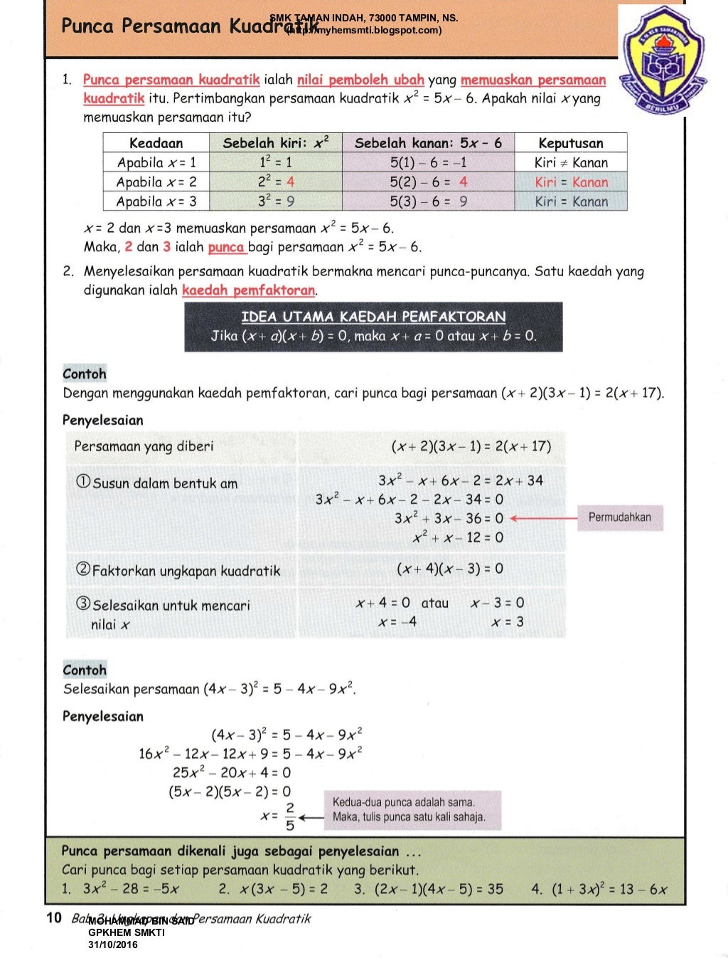 Nota matematik tingkatan 4