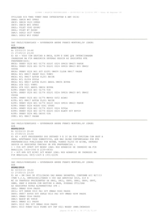 AISWEB - BOLETIM PERSONALIZADO - 24/04/2015 às 21:03:01 UTC - Total de Páginas: 59
página 24 de 59 :: IP 177.32.73.107
UTILIZAR SID TRNS VUMEV PARA INTERCEPTAR A AWY UZ14)
SBBH: UBRIR W45 OPKES
SBCF: UBRIR UZ23 OPKES
SBCF: UBRIR W45 OPKES
SBGL: VULET UZ42 ESORU
SBGL: VULET W7 ESORU
SBRJ: DORLU UZ37 VUREP
SBRJ: DORLU W53 VUREP
SAO PAULO/GUARULHOS - GOVERNADOR ANDRE FRANCO MONTORO,SP (SBGR)
AGA
Z0317/2015
B) 03/03/15 14:46
C) 27/05/15 23:59
E) AD - VOOS COM DESTINO A KMIA, KJFK E SVMI QUE INTENCIONAREM
INGRESSAR NA FIR AMAZONICA DEVERAO SEGUIR AS SEGUINTES RTE
PREFERENCIAIS:
KMIA: UKBEV UZ26 BSI UL776 DOLVI UZ24 OPRIX UM423 PAKON
KMIA: UKBEV UZ26 BSI UL776 DOLVI UZ24 OPRIX UM423 BVI UM402
UDUSA
KMIA: UKBEV UZ26 BSI DCT GIGTI UM409 ILSUB UM417 VAGAN
KMIA: RCL UM417 OBGAT UZ21 VUMPI
KMIA: RCL UM417 ASTOB UL201 ABIDE
KMIA: RCL UL304 POVLA
KMIA: RCL UM417 ASTOB UL201 ANGOL UM656 BUVKA
KMIA: SCB UZ21 VUMPI
KMIA: SCB UZ21 ANGOL UM656 BUVKA
KJFK: UKBEV UZ26 BSI UL776 TIR
KJFK: UKBEV UZ26 BSI UL776 DOLVI UZ24 OPRIX UM423 BVI UM402
UDUSA
KJFK: UKBEV UZ26 BSI UL776 MEVOS UZ52 ACARI
KJFK: RCL UM417 ASTOB UL201 ABIDE
KJFK: UKBEV UZ26 BSI UL776 DOLVI UZ24 OPRIX UM423 PAKON
KJFK: UKBEV UZ26 KODSU UZ41 OTONI
KJFK: UKBEV UZ26 BSI UL776 DOLVI UZ24 POVLA
KJFK: UKBEV UZ26 BSI UL776 DOLVI UZ24 ELNOV DCT BUVIP
KJFK: UKBEV UZ26 BEL UA555 OIA
SVMI: RCL UM417 VAGAN
SAO PAULO/GUARULHOS - GOVERNADOR ANDRE FRANCO MONTORO,SP (SBGR)
AGA
Z0293/2015
B) 02/03/15 20:44
C) 27/05/15 23:59
E) AD - ACFT PROCEDENTES DOS SETORES 9 E 10 DA FIR CURITIBA COM DEST A
SBGR, EFETUANDO VOOS DOMESTICOS, QUE NAO SEJAM CONTEMPLADAS POR RTE
PREFERENCIAIS PUBLICADAS POR NOTAM, VOANDO FL200 OU ACIMA, DEVERAO
SEGUIR OS SEGUINTES TRECHOS DE RTE PREFERENCIAL :
1 - PIR DCT OPRUT DCT MOXEP (OBS: NOS HORARIOS DE INGRESSO NA FIR
BRASILIA: 1430-1930 E 2230-0830)
2 - DCT RPR DCT NIPKI DCT MOXEP (OBS: NOS HORARIOS DE INGRESSO NA
FIR BRASILIA: 0831-1429 E 1931-2229)
SAO PAULO/GUARULHOS - GOVERNADOR ANDRE FRANCO MONTORO,SP (SBGR)
AGA
Z0282/2015
B) 02/03/15 18:22
C) 27/05/15 23:59
E) AD - EM CASO DE UTILIZACAO DAS AREAS XAVANTES, CONFORME AIC N27/13
ITEM 5.2.4, IMPOSSIBILITANDO O USO DAS AEROVIAS UZ10, Z10 E
W2 OS TRAFEGOS PROCEDENTES DE SBGL, SBIL, SBPS, SBRJ, SBSV, SBVT,
SBMO, SBRF E EUROPA COM DESTINO A SBGR, PODERAO UTILIZAR
AS SEGUINTES ROTAS ALTERNATIVAS IFR :
SBGL: UMBAD UZ44 PAGOG
SBIL: DCT DENDE UZ10 PAI DCT UMBAD UZ44 PAGOG
SBPS: UN857 XUVUD DCT SARLA UZ10 PAI DCT UMBAD UZ44 PAGOG
SBRJ: UMBAD UZ44 PAGOG
SBRJ: NAXOP W6 VUKIK
SBRJ: UMBAD Z11 PAGOG
SBSV: UZ10 PAI DCT UMBAD UZ44 PAGOG
SBSV: UZ10 PUBAV UZ16 POSMU DCT CNF UZ21 MOXEP (RMK:INGRESSO
 