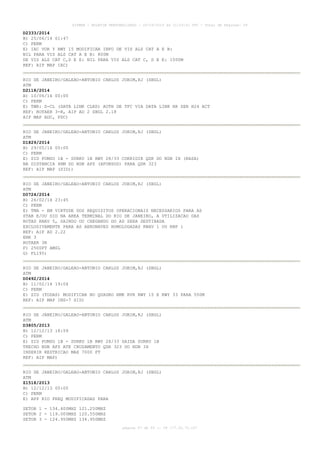 AISWEB - BOLETIM PERSONALIZADO - 24/04/2015 às 21:03:01 UTC - Total de Páginas: 59
página 47 de 59 :: IP 177.32.73.107
D2333/2014
B) 25/06/14 01:47
C) PERM
E) IAC VOR Y RWY 15 MODIFICAR INFO DE VIS ALS CAT A E B:
NIL PARA VIS ALS CAT A E B: 800M
DE VIS ALS CAT C,D E E: NIL PARA VIS ALS CAT C, D E E: 1500M
REF: AIP MAP IAC)
RIO DE JANEIRO/GALEAO-ANTONIO CARLOS JOBIM,RJ (SBGL)
ATM
D2118/2014
B) 10/06/14 00:00
C) PERM
E) TWR: D-CL (DATA LINK CLRD) AUTH DE TFC VIA DATA LINK HR SER H24 ACT
REF: ROTAER 3-R, AIP AD 2 SBGL 2.18
AIP MAP ADC, PDC)
RIO DE JANEIRO/GALEAO-ANTONIO CARLOS JOBIM,RJ (SBGL)
ATM
D1829/2014
B) 29/05/14 00:00
C) PERM
E) SID PUMSO 1B - SURKU 1B RWY 28/33 CORRIGIR QDR DO NDB IH (RASA)
NA DISTANCIA 4NM DO NDB AFS (AFONSOS) PARA QDR 323
REF: AIP MAP (SID))
RIO DE JANEIRO/GALEAO-ANTONIO CARLOS JOBIM,RJ (SBGL)
ATM
D0724/2014
B) 26/02/14 23:45
C) PERM
E) TMA - EM VIRTUDE DOS REQUISITOS OPERACIONAIS NECESSARIOS PARA AS
STAR E/OU SID NA AREA TERMINAL DO RIO DE JANEIRO, A UTILIZACAO DAS
ROTAS RNAV 5, SAINDO OU CHEGANDO DO AD SERA DESTINADA
EXCLUSIVAMENTE PARA AS AERONAVES HOMOLOGADAS RNAV 1 OU RNP 1
REF: AIP AD 2.22
ENR 3
ROTAER 3R
F) 2500FT AMSL
G) FL195)
RIO DE JANEIRO/GALEAO-ANTONIO CARLOS JOBIM,RJ (SBGL)
ATM
D0492/2014
B) 11/02/14 19:04
C) PERM
E) SID (TODAS) MODIFICAR NO QUADRO RMK RVR RWY 15 E RWY 33 PARA 550M
REF: AIP MAP INS-7 SID)
RIO DE JANEIRO/GALEAO-ANTONIO CARLOS JOBIM,RJ (SBGL)
ATM
D3805/2013
B) 12/12/13 18:59
C) PERM
E) SID PUMSO 1B - SURKU 1B RWY 28/33 SAIDA SURKU 1B
TRECHO NDB AFS ATE CRUZAMENTO QDR 323 DO NDB IH
INSERIR RESTRICAO MAX 7000 FT
REF: AIP MAP)
RIO DE JANEIRO/GALEAO-ANTONIO CARLOS JOBIM,RJ (SBGL)
ATM
Z1518/2013
B) 12/12/13 00:00
C) PERM
E) APP RIO FREQ MODIFICADAS PARA
SETOR 1 - 134.400MHZ 121.250MHZ
SETOR 2 - 119.000MHZ 120.550MHZ
SETOR 3 - 124.950MHZ 134.950MHZ
 