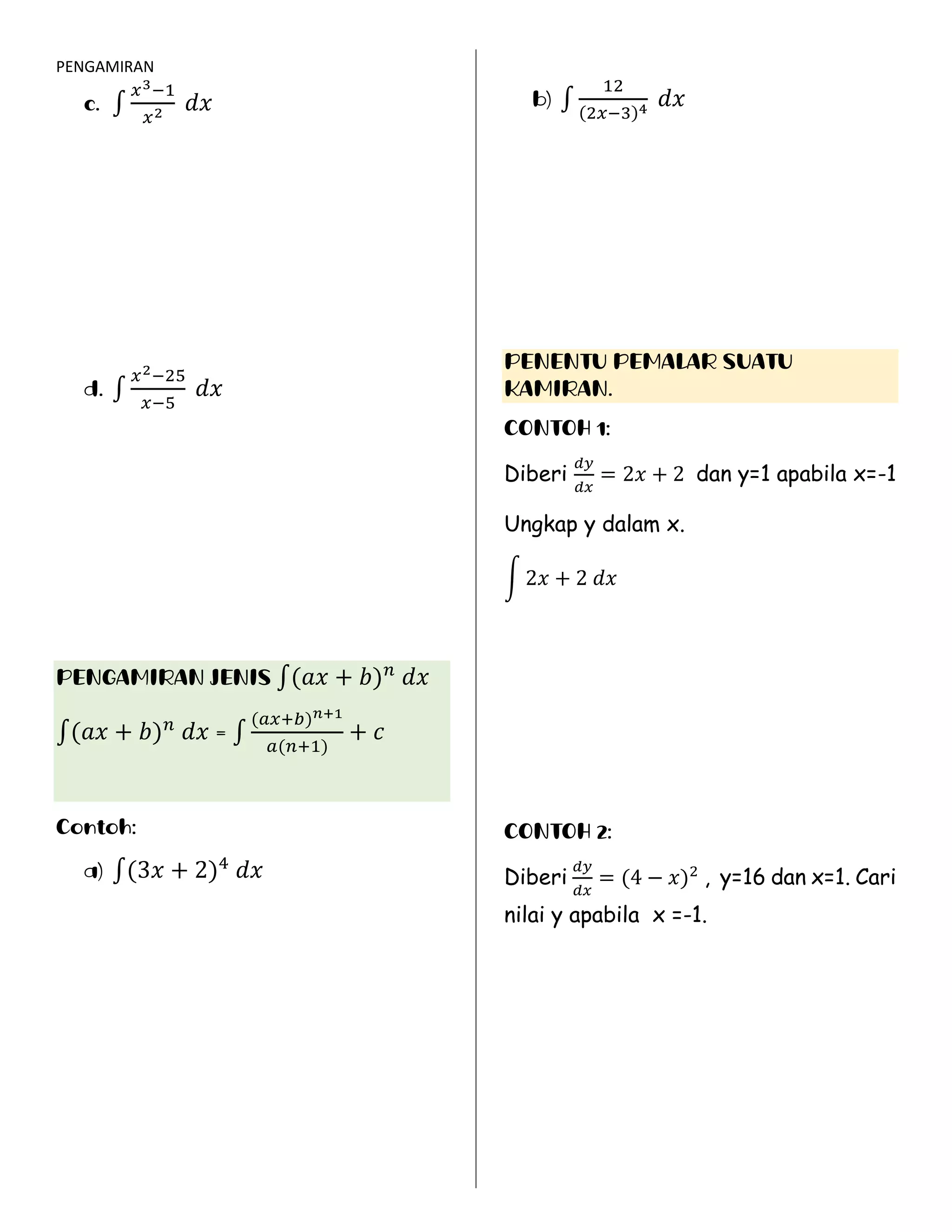 Nota pengamiran (Matematik Tambahan T5) | PDF