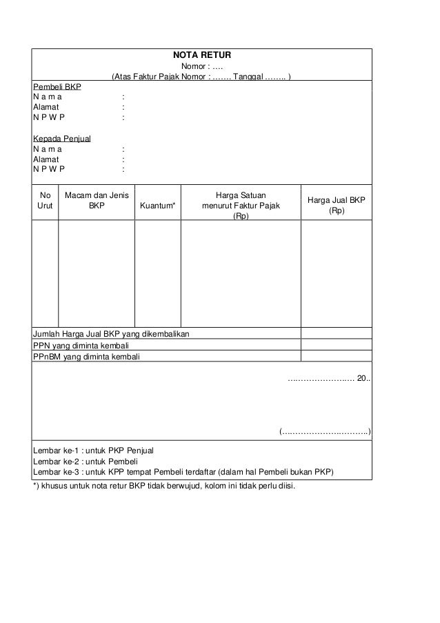 Form Nota Retur Faktur Pajak Excel