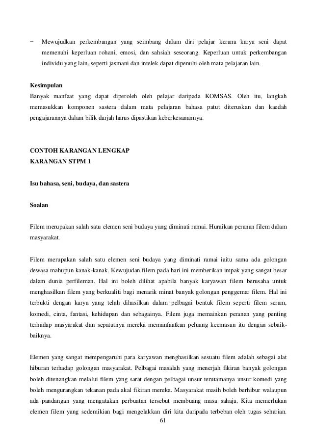 Contoh Karangan Stpm Bahasa Melayu Penggal 1
