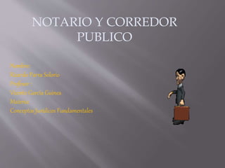 NOTARIO Y CORREDOR
PUBLICO
Nombre:
Ricardo Parra Solorio
Profesor :
Vicente García Guinea
Materia:
Conceptos Jurídicos Fundamentales
 
