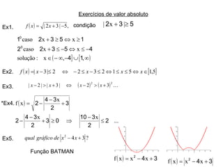 Exercícios de valor absoluto Ex1. Ex2. Ex3. *Ex4. Ex5. Função BATMAN condição 
