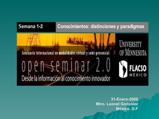 31-Enero-2008 Mtro. Leonel González México, D.F Conocimientos: distinciones y paradigmas S emana 1-2 