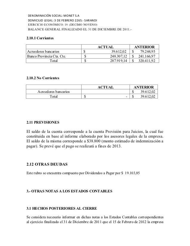 Modelo De Notas A Los Estados Financieros Contabilidad Depreciacion Images