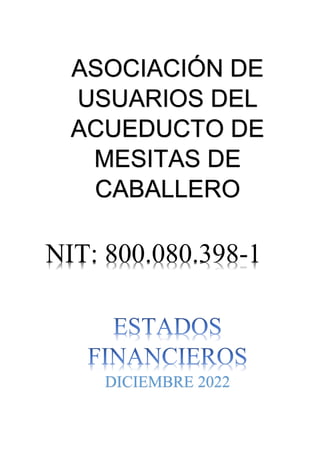ASOCIACIÓN DE
USUARIOS DEL
ACUEDUCTO DE
MESITAS DE
CABALLERO
NIT: 800.080.398-1
DICIEMBRE 2022
 
