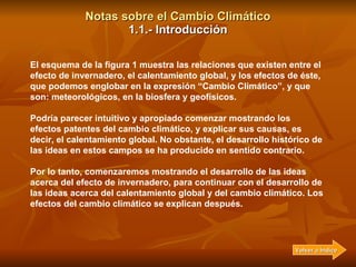 Notas sobre el Cambio Climático 1.1.- Introducción El esquema de la figura 1 muestra las relaciones que existen entre el e...