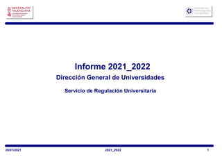 Informe 2021_2022
Servicio de Regulación Universitaria
Dirección General de Universidades
1
20/07/2021 2021_2022
 
