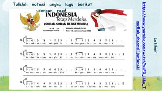 Tulislah notasi angka lagu berikut
dengan rapi!
 