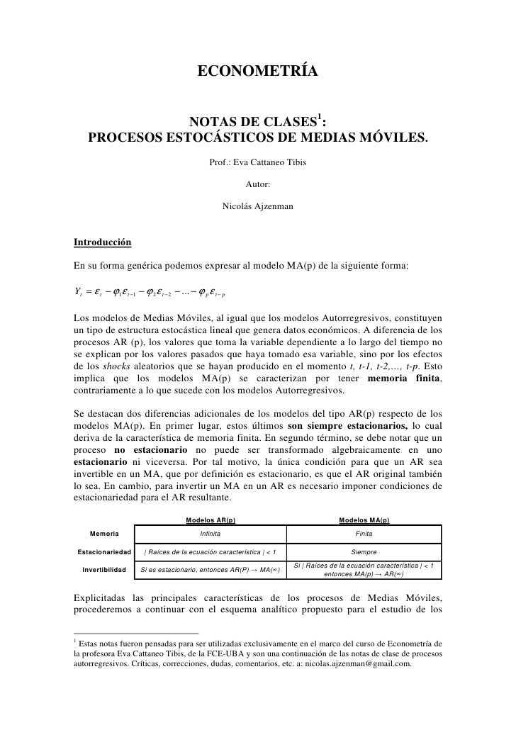 Notas de Clase Econometria - Modelos MA(p)