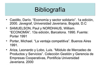 Bibliografía <ul><li>Castillo, Darío. “Economía y sector solidario”. 1a edición, 2000. Javegraf, Universidad Javeriana, Bo...