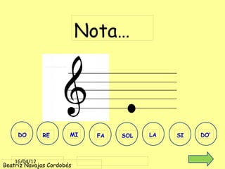 Nota…




     DO      RE        MI    FA   SOL   LA   SI   DO’



    16/04/12
Beatriz Navajas Cordobés
 