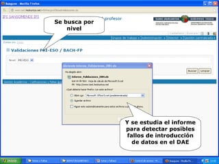 Se busca por
nivel
Y se estudia el informe
para detectar posibles
fallos de introducción
de datos en el DAE
 