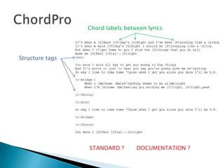 ChordProChord labels between lyricsStructure tagsSTANDARD ?       DOCUMENTATION ?
