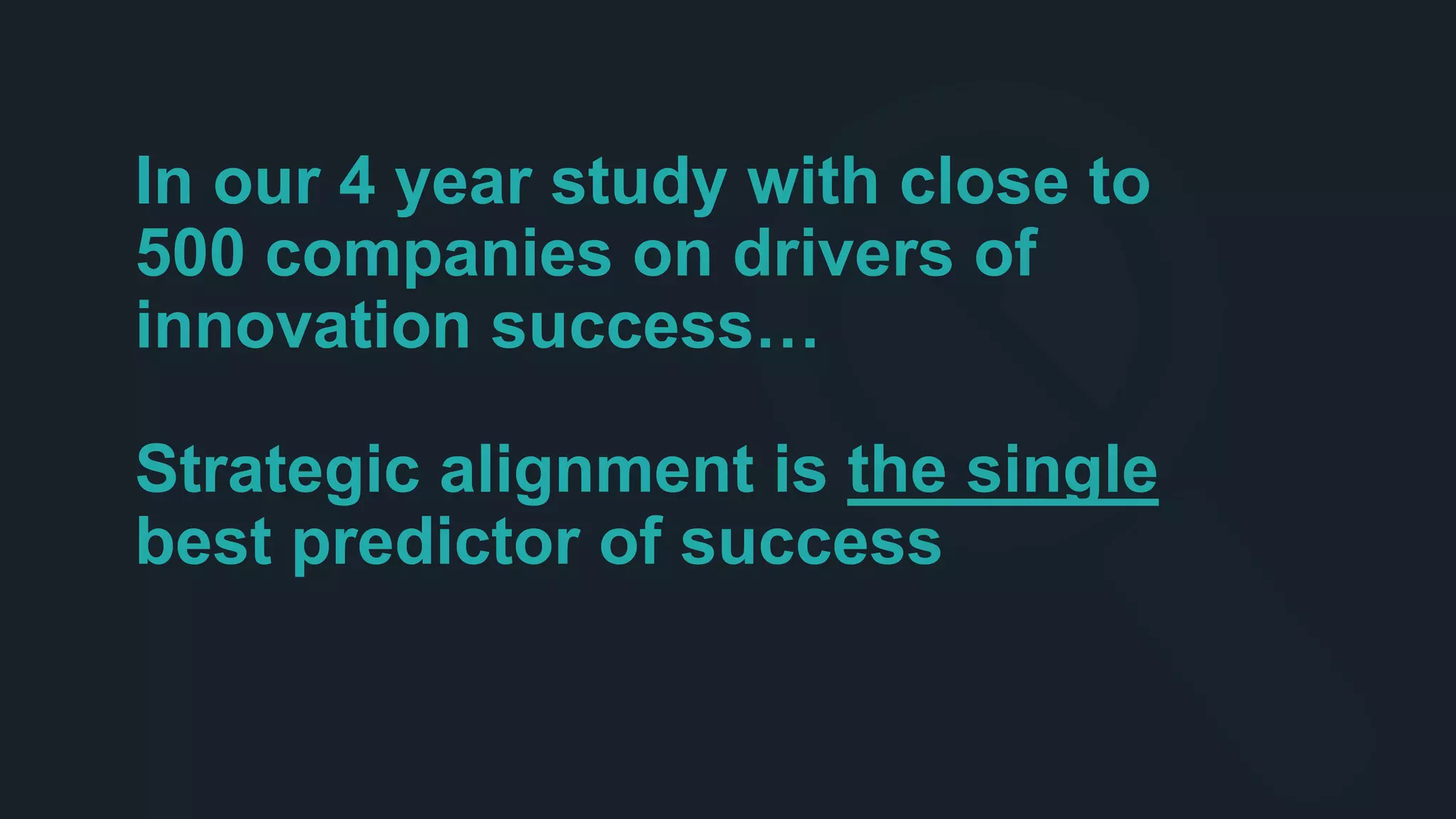 In our 4 year study with close to
500 companies on drivers of
innovation success…
Strategic alignment is the single
best predictor of success
 