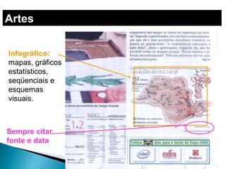 Artes
Infográfico:
mapas, gráficos
estatísticos,
seqüenciais e
esquemas
visuais.
Sempre citar
fonte e data
 