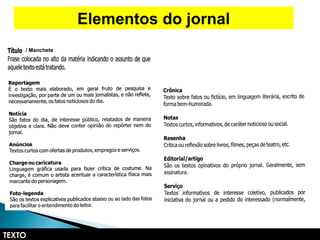 TEXTO
Elementos do jornal
/ Manchete
 