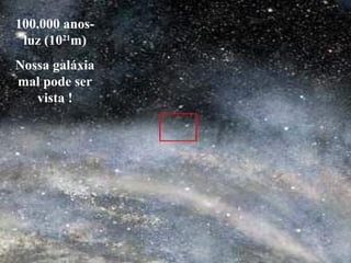 100.000 anos-
luz (1021
m)
Nossa galáxia
mal pode ser
vista !
 