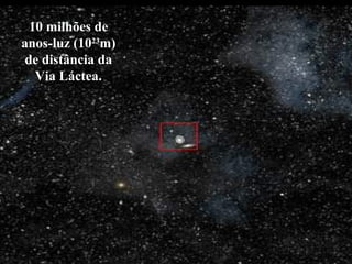 10 milhões de
anos-luz (1023
m)
de distância da
Via Láctea.
 