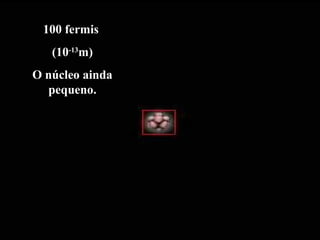 100 fermis
(10-13
m)
O núcleo ainda
pequeno.
 