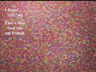 1 fermi
(10-15
m)
Face a face
com um
um Próton.
 