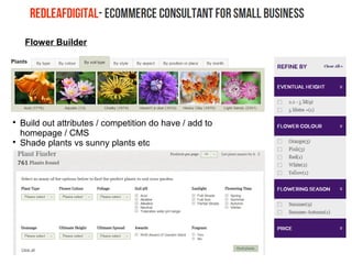 Flower Builder

Build out attributes / competition do have / add to
homepage / CMS

Shade plants vs sunny plants etc
 