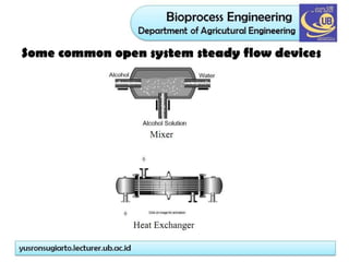 Some common open system steady flow devices
 