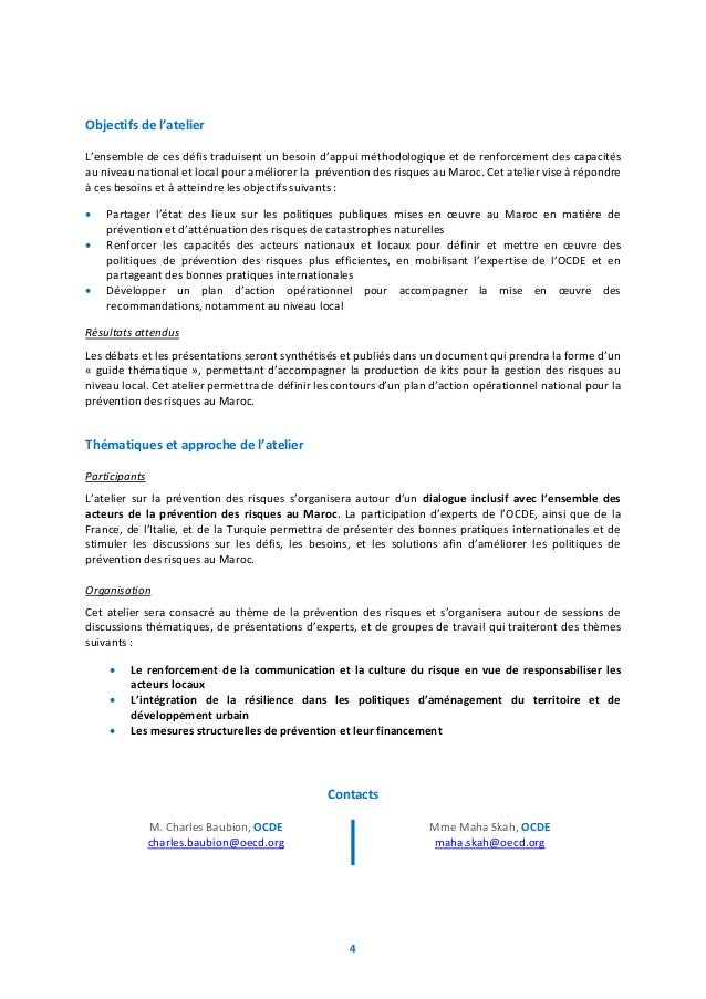 Note conceptuelle OCDE Atelier 2 prévention des risques au Maroc mai