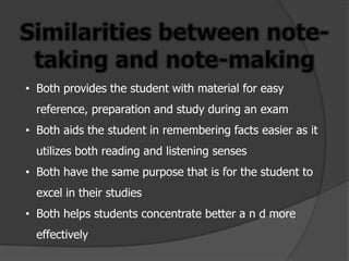 Note taking & Note Making | PPTX