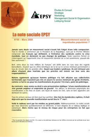 La note sociale EPSY
    N°66 – Mars 2009                                                               Mécontentement soc...