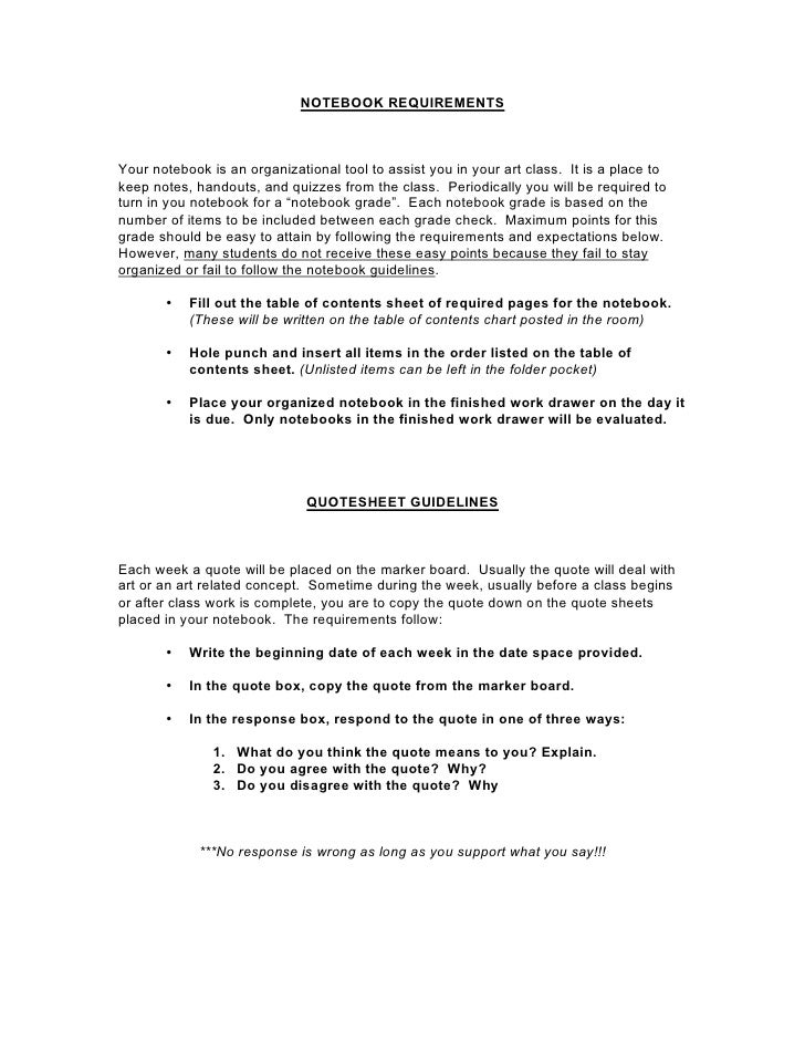notebook quote requirements