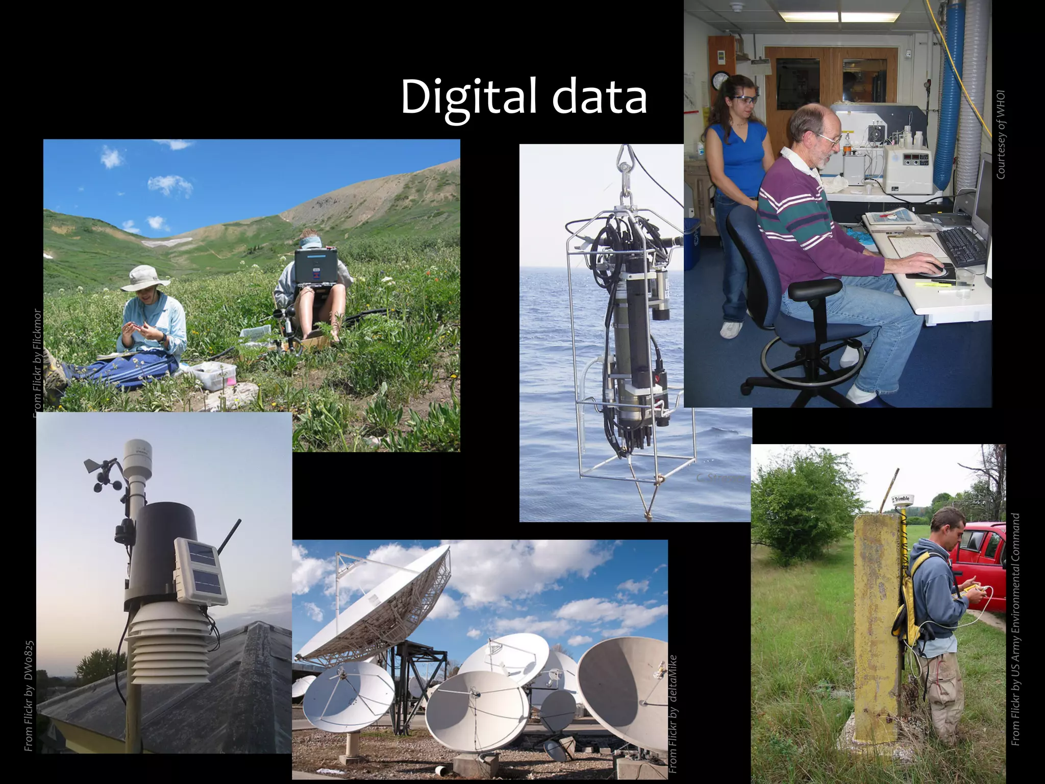 Digital	
  data	
  
From	
  Flickr	
  by	
  Flickmor	
  
From	
  Flickr	
  by	
  US	
  Army	
  Environmental	
  Command	
  
From	
  Flickr	
  by	
  	
  DW0825	
  
C.	
  Strasser	
  
Courtesey	
  of	
  WHOI	
  
From	
  Flickr	
  by	
  	
  deltaMike	
  
 