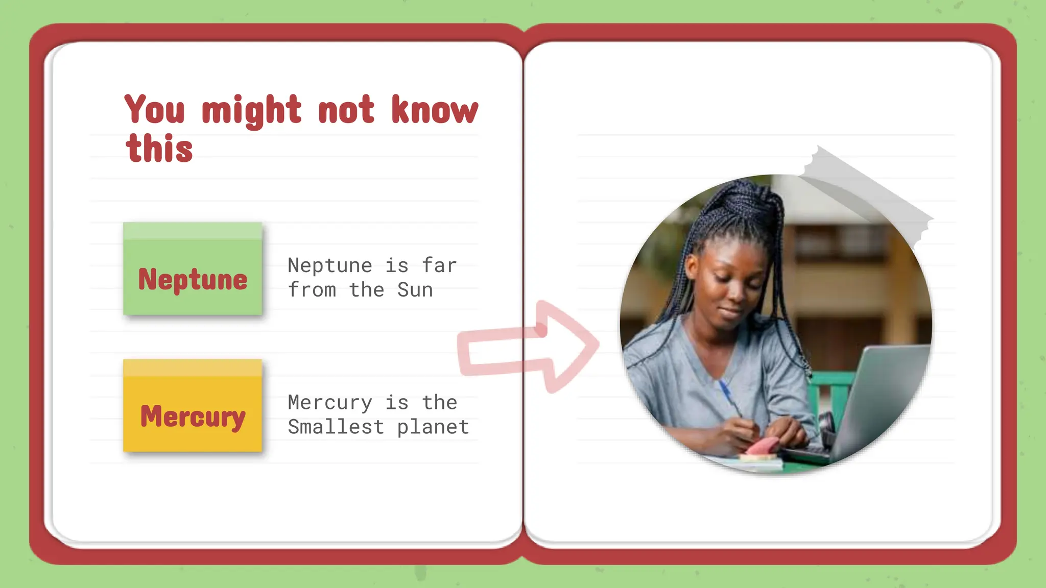 You might not know
this
Neptune
Neptune is far
from the Sun
Mercury
Mercury is the
Smallest planet
 